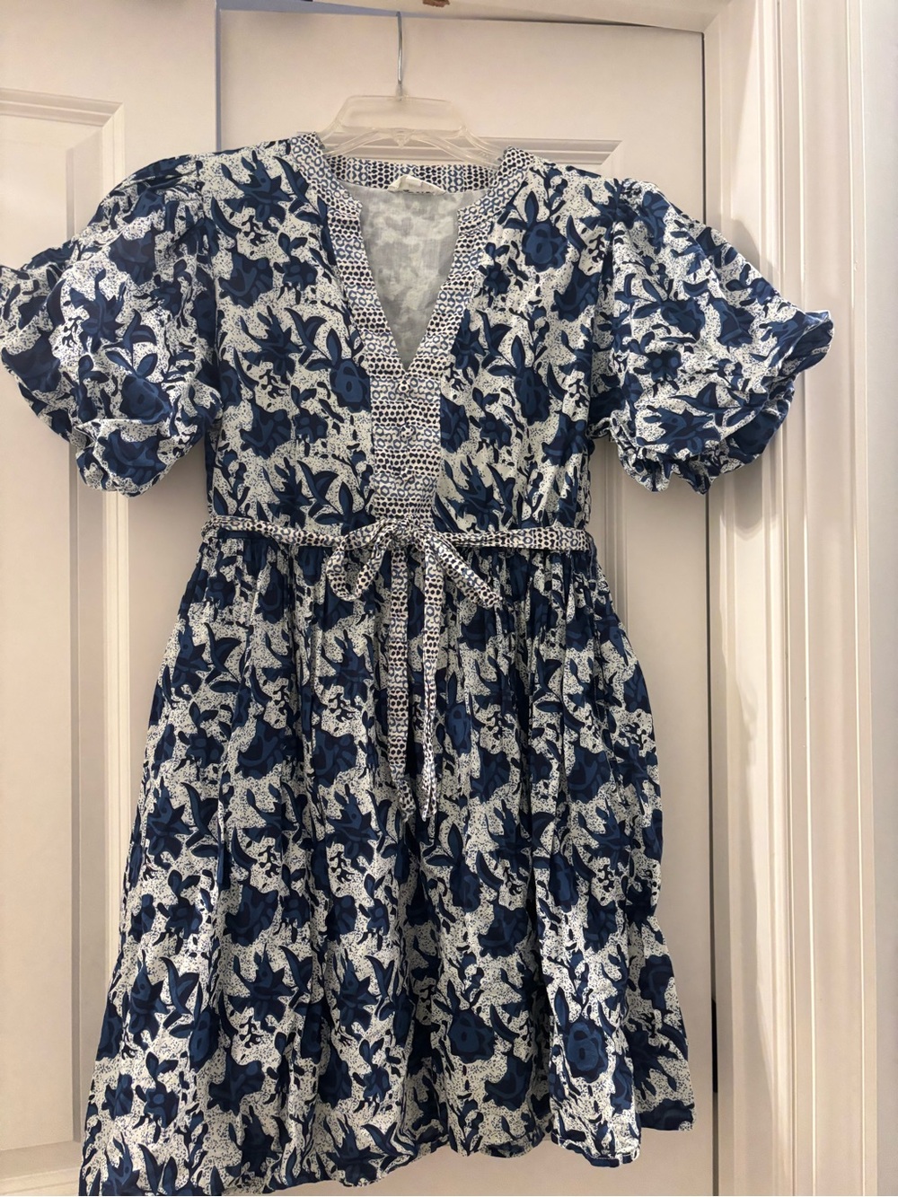 THML Navy and White Floral Cotton Tie-Waist Dress